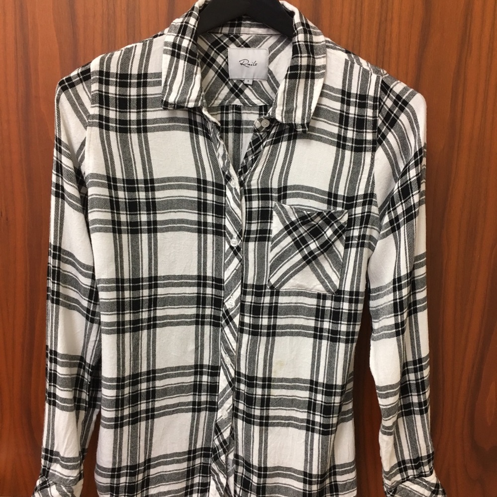 Rails Black White Plaid Button Down Shirt Small - Picture 1 of 8